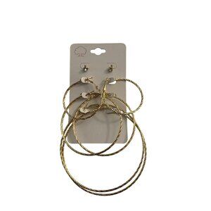 Hoop Earrings & Stud Set For Women Gold Tone Fashion Jewelry Lightweight